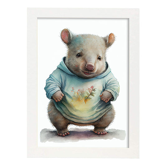 Nacnic baby wombat Joeys sobre fondo blanco sonriendo. Estampados de arte de pared estético para el diseño de dormitorio o sala de estar.-Artwork-Nacnic-A4-Marco Blanco-Nacnic Estudio SL