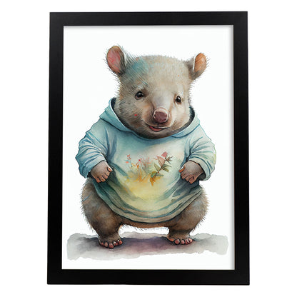 Nacnic baby wombat Joeys sobre fondo blanco sonriendo. Estampados de arte de pared estético para el diseño de dormitorio o sala de estar.-Artwork-Nacnic-A4-Sin marco-Nacnic Estudio SL