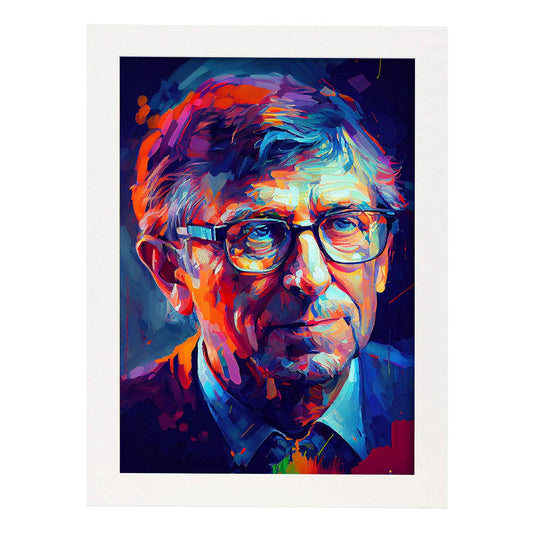 Nacnic Bill Gates Pintura al óleo de pincel de pintura al óleo Colorful Happ. Estampados de arte de pared estético para el diseño de dormitorio o sala de estar.-Artwork-Nacnic-A4-Marco Blanco-Nacnic Estudio SL