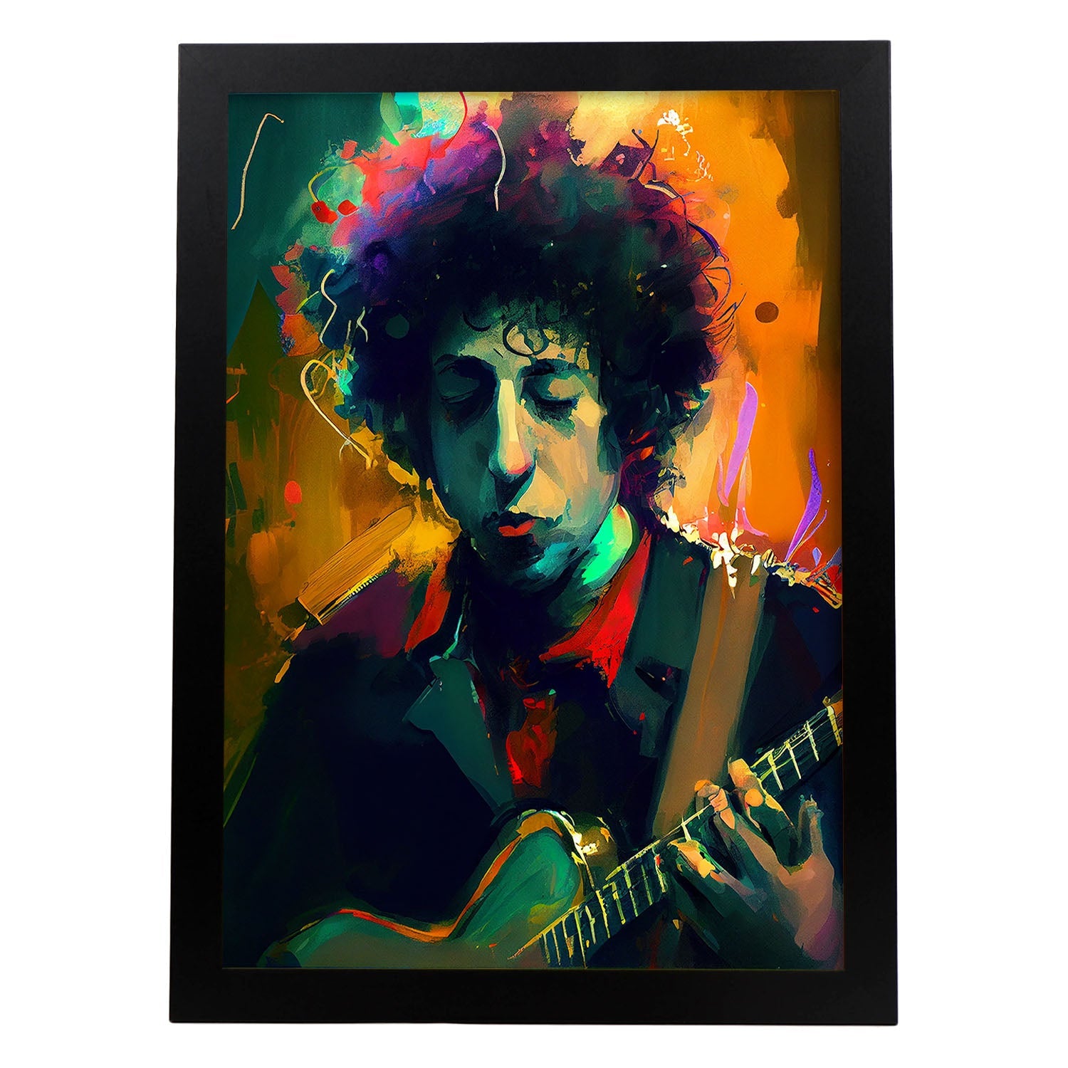 Nacnic Bob Dylan Palying The Guitar Pixar Style Dynamic Fig. Estampados de arte de pared estético para el diseño de dormitorio o sala de estar.-Artwork-Nacnic-A4-Sin marco-Nacnic Estudio SL