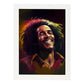 Nacnic Bob Marley sonriendo a la figura dinámica de estilo Pixar dibujando. Estampados de arte de pared estético para el diseño de dormitorio o sala de estar.-Artwork-Nacnic-A4-Marco Blanco-Nacnic Estudio SL