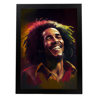 Nacnic Bob Marley sonriendo a la figura dinámica de estilo Pixar dibujando. Estampados de arte de pared estético para el diseño de dormitorio o sala de estar.-Artwork-Nacnic-A4-Sin marco-Nacnic Estudio SL