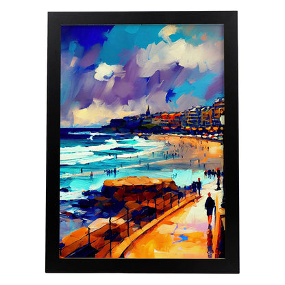 Nacnic Bondi Beach Sydney Australia Pintura al óleo de pincel stro. Estampados de arte de pared estético para el diseño de dormitorio o sala de estar.-Artwork-Nacnic-A4-Sin marco-Nacnic Estudio SL