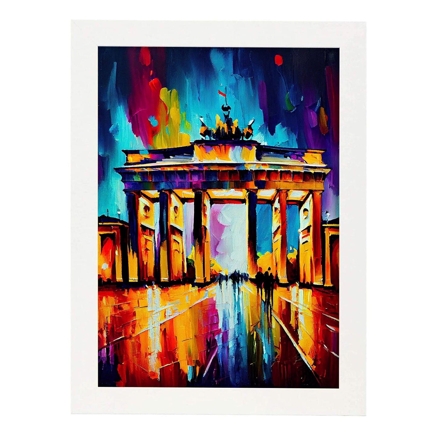Nacnic Brandenburg Gate Berlin Alemania Pintura al óleo del pincel s. Estampados de arte de pared estético para el diseño de dormitorio o sala de estar.-Artwork-Nacnic-A4-Marco Blanco-Nacnic Estudio SL