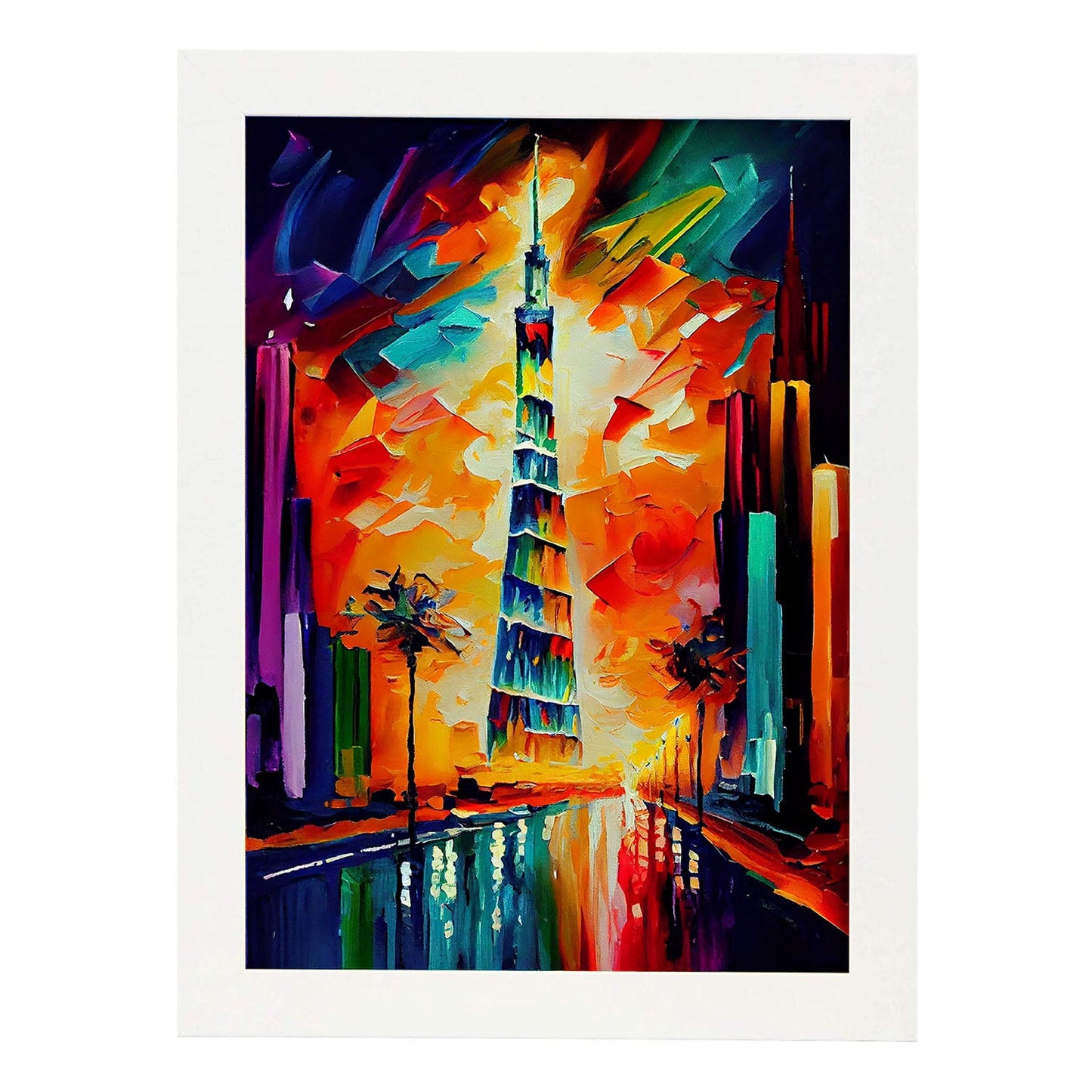 Nacnic Burj Khalifa Dubai Uae Pintura al óleo Strokes co. Estampados de arte de pared estético para el diseño de dormitorio o sala de estar.-Artwork-Nacnic-A4-Marco Blanco-Nacnic Estudio SL