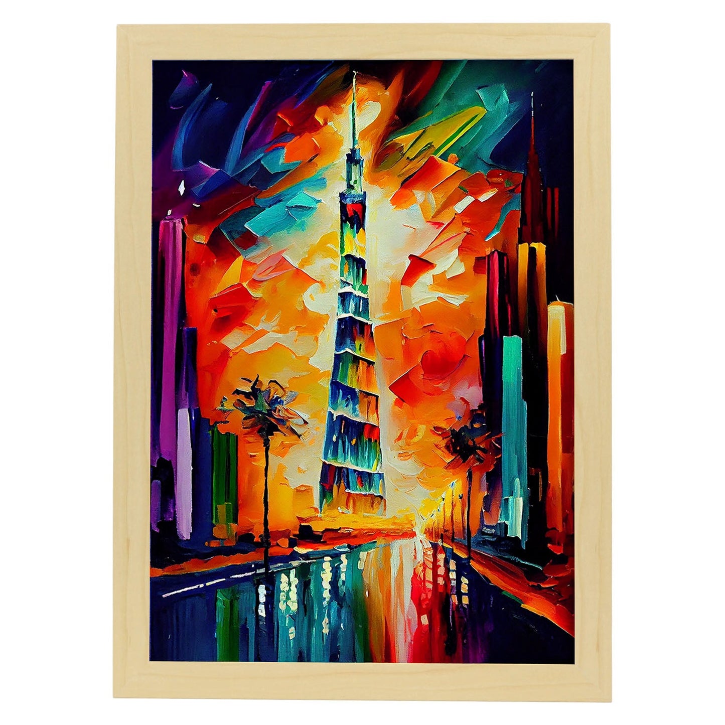 Nacnic Burj Khalifa Dubai Uae Pintura al óleo Strokes co. Estampados de arte de pared estético para el diseño de dormitorio o sala de estar.-Artwork-Nacnic-A4-Marco Madera clara-Nacnic Estudio SL