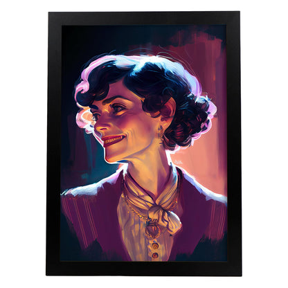 Nacnic Coco Chanel sonriendo Pixar estilo dinámico Drawi. Estampados de arte de pared estético para el diseño de dormitorio o sala de estar.-Artwork-Nacnic-A4-Sin marco-Nacnic Estudio SL