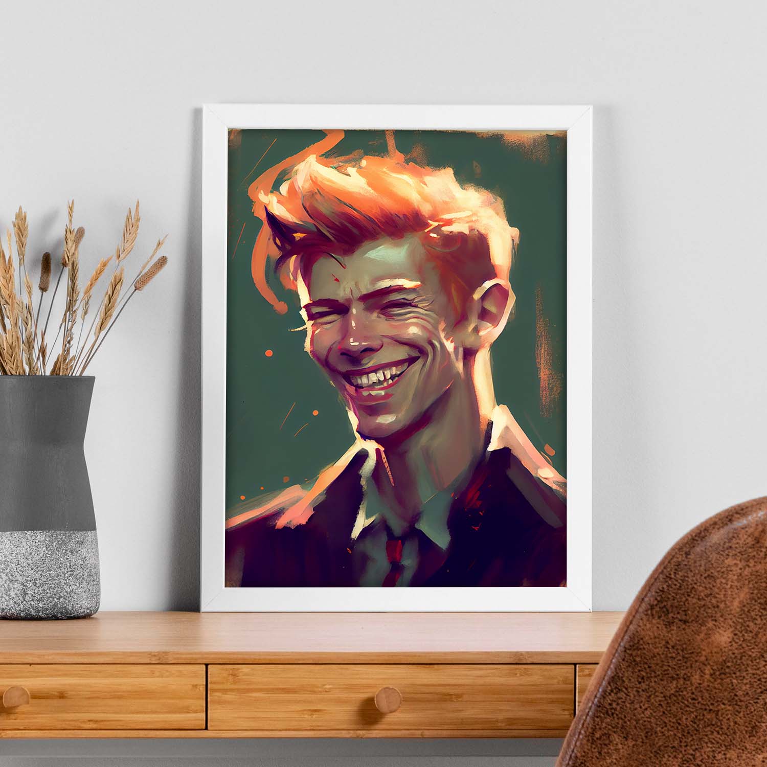 Nacnic David Bowie sonriendo a la figura dinámica de estilo Pixar Drawi. Estampados de arte de pared estético para el diseño de dormitorio o sala de estar.-Artwork-Nacnic-Nacnic Estudio SL