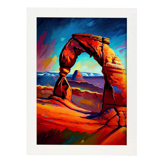 Nacnic Delicic Arches Parque Nacional Utah EE. UU. Dolor al óleo. Estampados de arte de pared estético para el diseño de dormitorio o sala de estar.-Artwork-Nacnic-A4-Marco Blanco-Nacnic Estudio SL