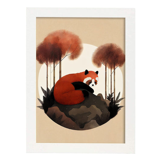 Nacnic Dreing Dreing Fluffy Red Panda Precisionism. Estampados de arte de pared estético para el diseño de dormitorio o sala de estar.-Artwork-Nacnic-A4-Marco Blanco-Nacnic Estudio SL