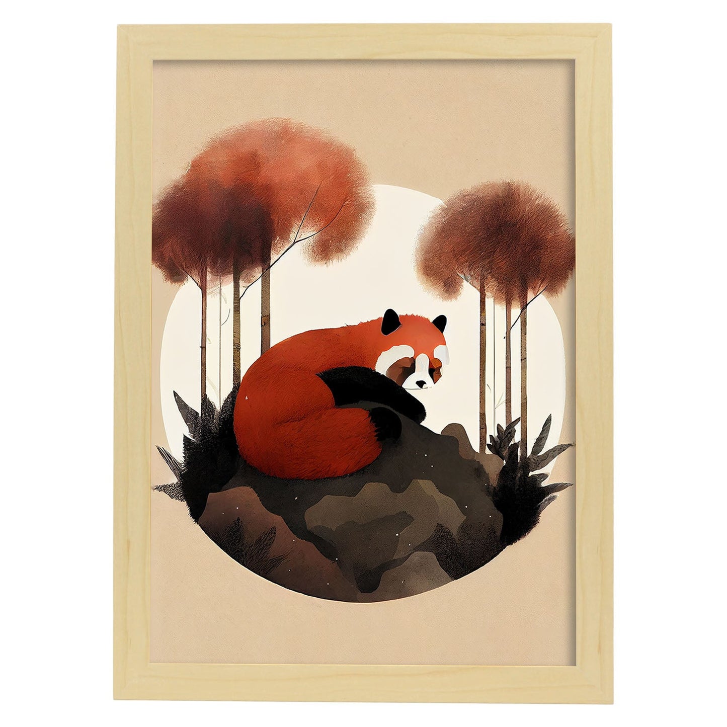 Nacnic Dreing Dreing Fluffy Red Panda Precisionism. Estampados de arte de pared estético para el diseño de dormitorio o sala de estar.-Artwork-Nacnic-A4-Marco Madera clara-Nacnic Estudio SL