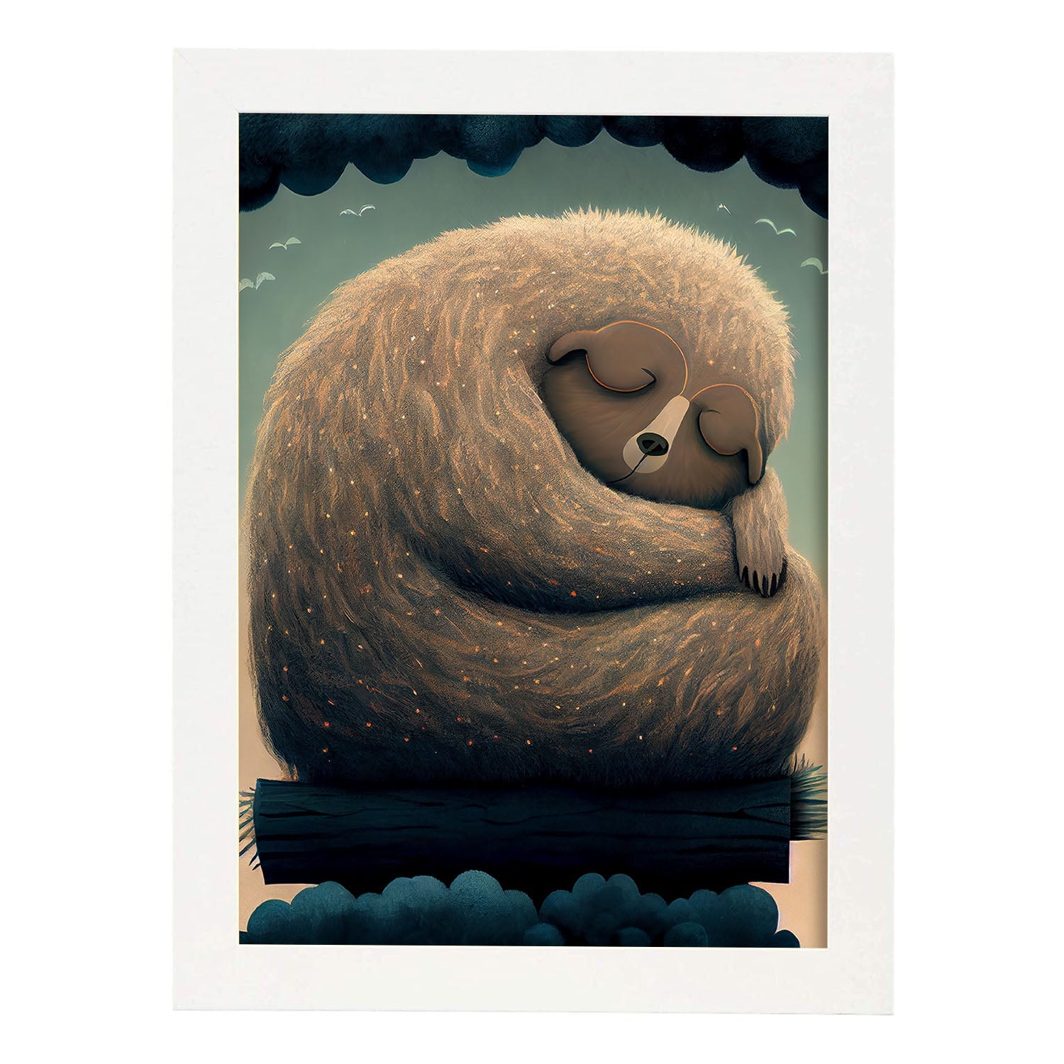 Nacnic Dreing Sleeping Fluffy Sloth Precisionism Style. Estampados de arte de pared estético para el diseño de dormitorio o sala de estar.-Artwork-Nacnic-A4-Marco Blanco-Nacnic Estudio SL