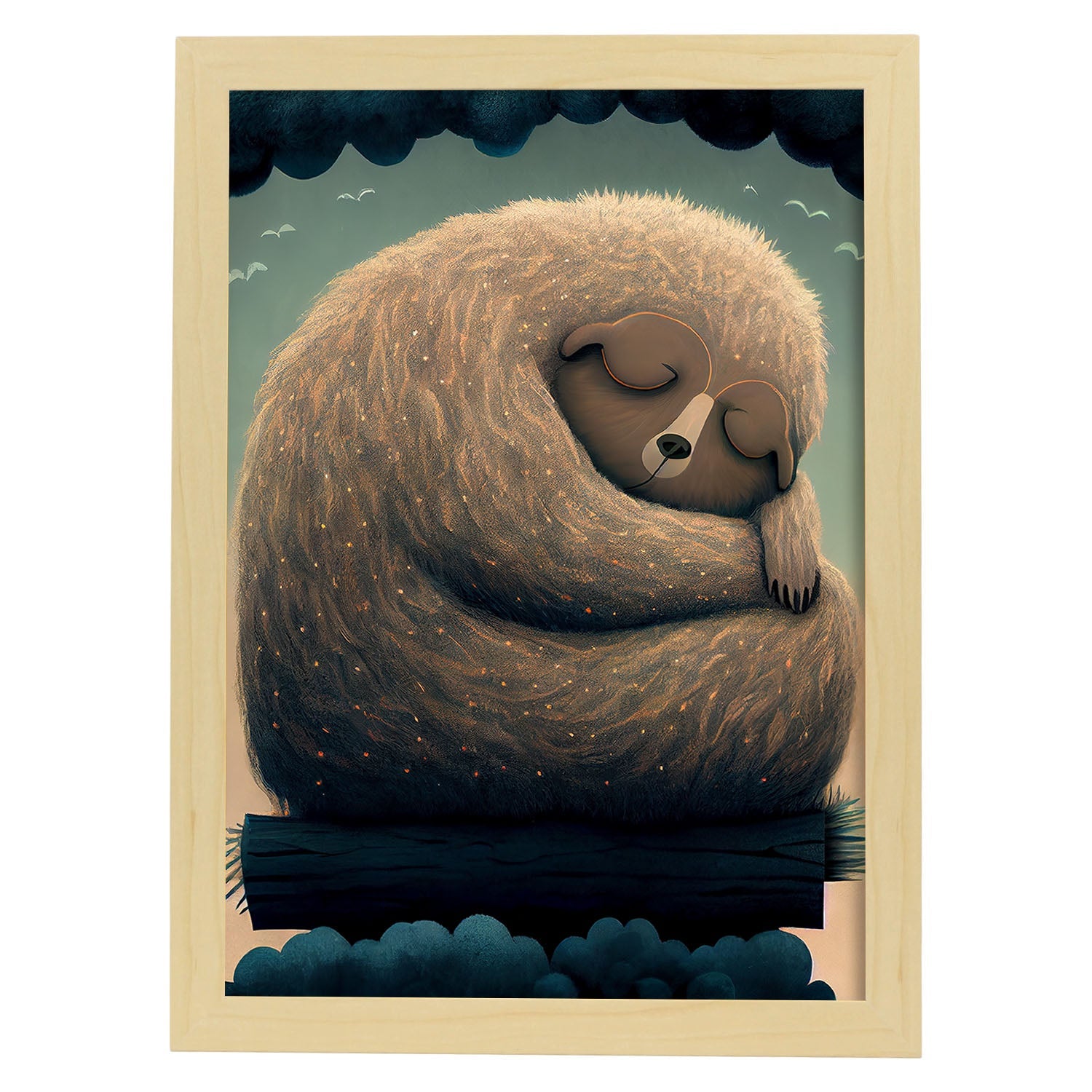 Nacnic Dreing Sleeping Fluffy Sloth Precisionism Style. Estampados de arte de pared estético para el diseño de dormitorio o sala de estar.-Artwork-Nacnic-A4-Marco Madera clara-Nacnic Estudio SL