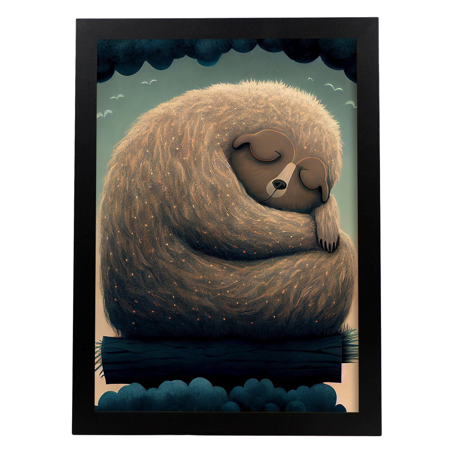 Nacnic Dreing Sleeping Fluffy Sloth Precisionism Style. Estampados de arte de pared estético para el diseño de dormitorio o sala de estar.-Artwork-Nacnic-A4-Sin marco-Nacnic Estudio SL