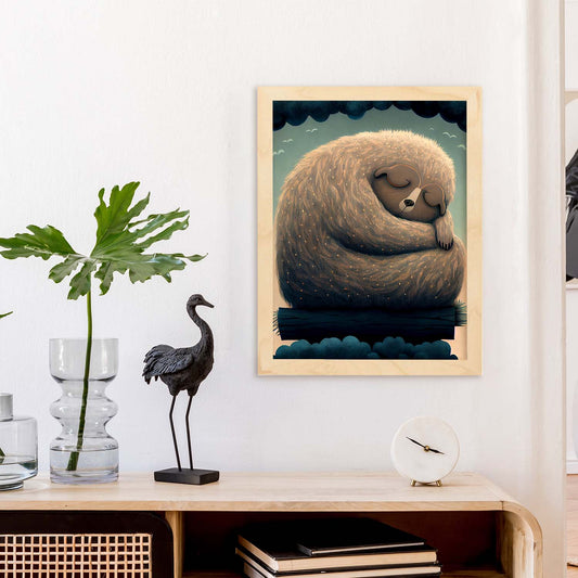 Nacnic Dreing Sleeping Fluffy Sloth Precisionism Style. Estampados de arte de pared estético para el diseño de dormitorio o sala de estar.-Artwork-Nacnic-Nacnic Estudio SL