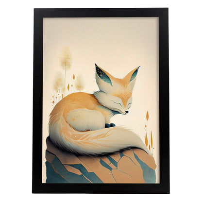 Nacnic duermiendo esponjoso fennec zorro precisionismo. Estampados de arte de pared estético para el diseño de dormitorio o sala de estar.-Artwork-Nacnic-A4-Sin marco-Nacnic Estudio SL