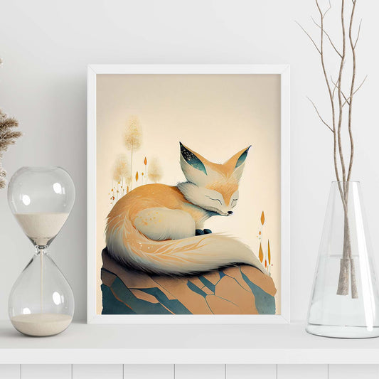 Nacnic duermiendo esponjoso fennec zorro precisionismo. Estampados de arte de pared estético para el diseño de dormitorio o sala de estar.-Artwork-Nacnic-Nacnic Estudio SL