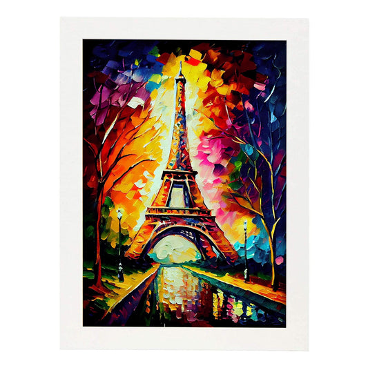 Nacnic Eiffel Tower Paris Francia Pintura al óleo de pinceladas. Estampados de arte de pared estético para el diseño de dormitorio o sala de estar.-Artwork-Nacnic-A4-Marco Blanco-Nacnic Estudio SL