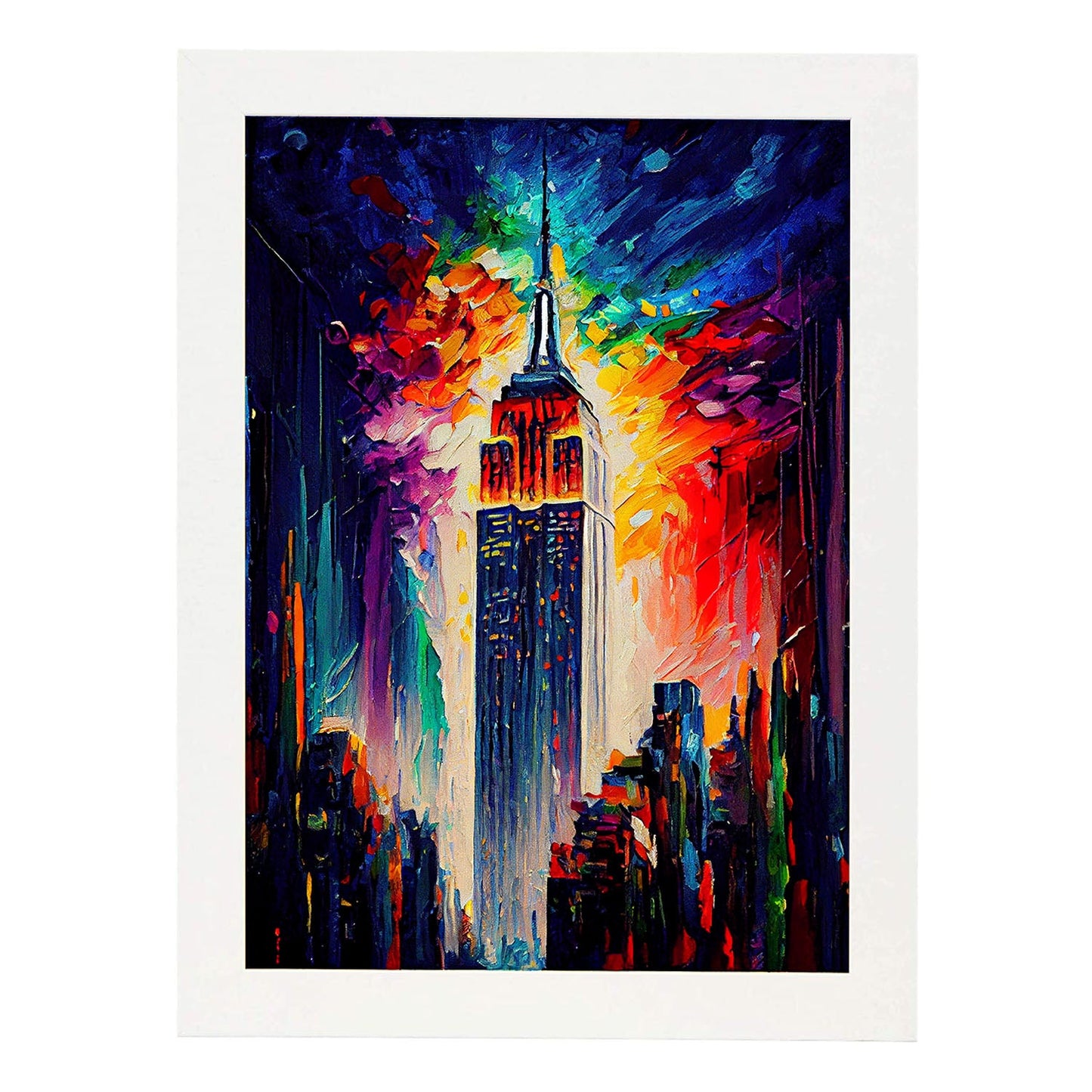 Nacnic Empire State Building NYC New York USA Pintura al óleo. Estampados de arte de pared estético para el diseño de dormitorio o sala de estar.-Artwork-Nacnic-A4-Marco Blanco-Nacnic Estudio SL