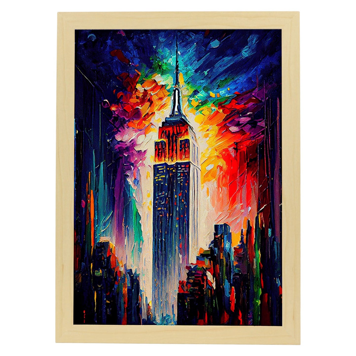 Nacnic Empire State Building NYC New York USA Pintura al óleo. Estampados de arte de pared estético para el diseño de dormitorio o sala de estar.-Artwork-Nacnic-A4-Marco Madera clara-Nacnic Estudio SL