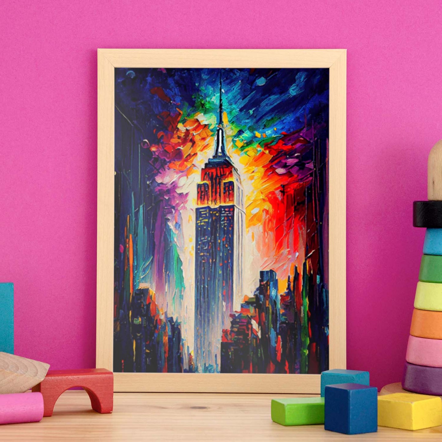 Nacnic Empire State Building NYC New York USA Pintura al óleo. Estampados de arte de pared estético para el diseño de dormitorio o sala de estar.-Artwork-Nacnic-Nacnic Estudio SL