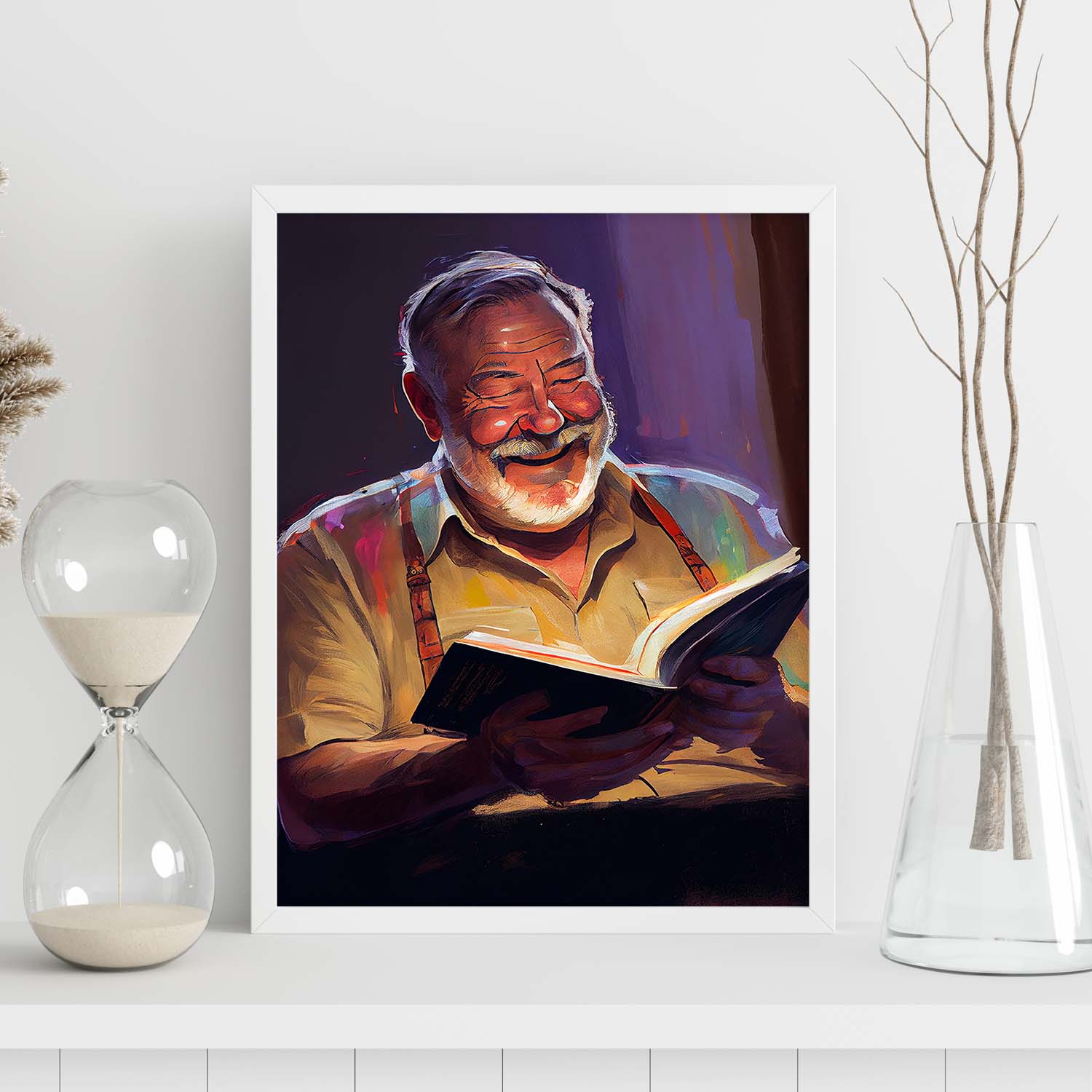 Nacnic Ernest Hemingway riendo y leyendo un libro Pixar s. Estampados de arte de pared estético para el diseño de dormitorio o sala de estar.-Artwork-Nacnic-Nacnic Estudio SL