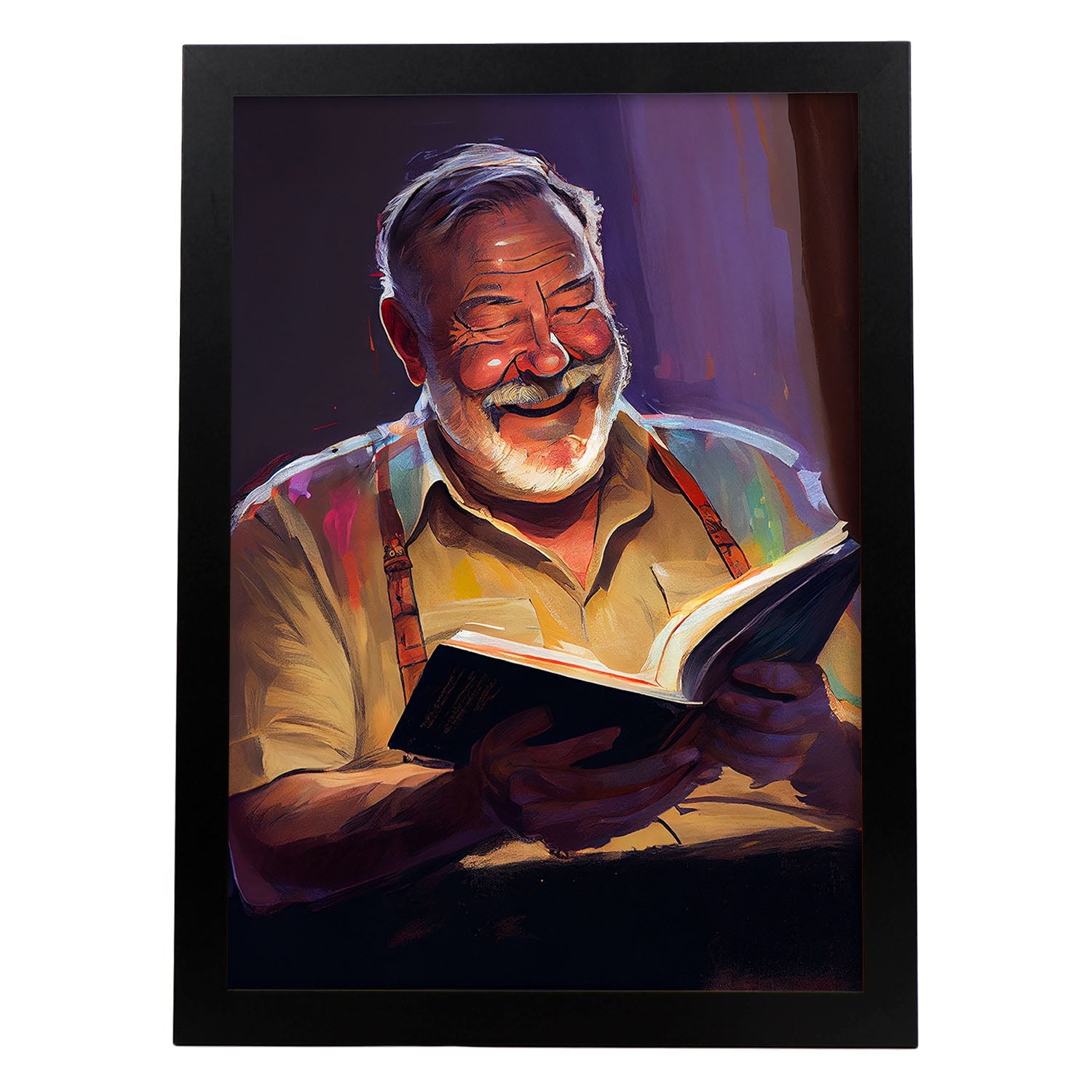 Nacnic Ernest Hemingway riendo y leyendo un libro Pixar s. Estampados de arte de pared estético para el diseño de dormitorio o sala de estar.-Artwork-Nacnic-A4-Sin marco-Nacnic Estudio SL