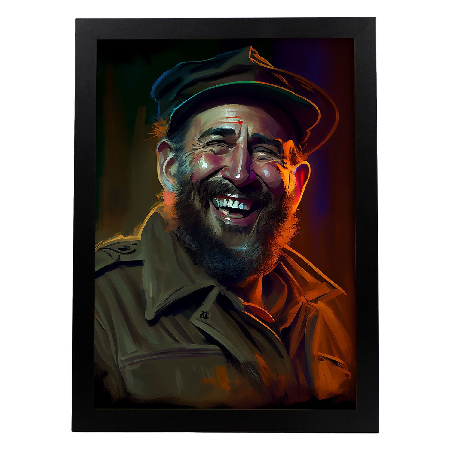 Nacnic Fidel Castro sonriendo a la figura dinámica de estilo Pixar. Estampados de arte de pared estético para el diseño de dormitorio o sala de estar.-Artwork-Nacnic-A4-Sin marco-Nacnic Estudio SL