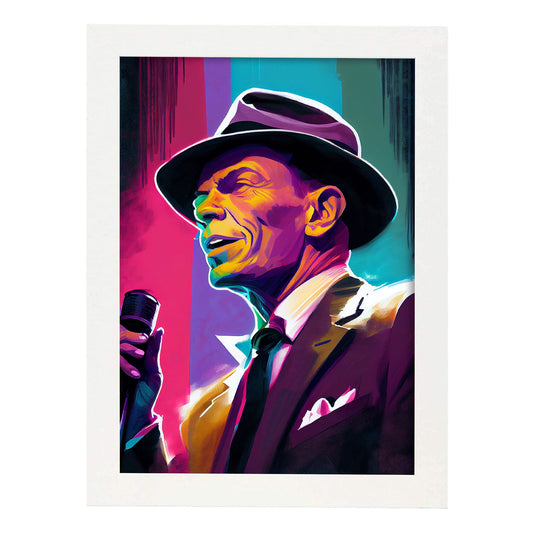 Nacnic Frank Sinatra Singing Pixar Style Dynamic Figura Dra. Estampados de arte de pared estético para el diseño de dormitorio o sala de estar.-Artwork-Nacnic-A4-Marco Blanco-Nacnic Estudio SL