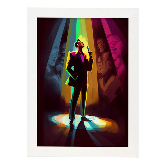 Nacnic Frank Sinatrasing Pixar Style Dynamic Figura Dibujado. Estampados de arte de pared estético para el diseño de dormitorio o sala de estar.-Artwork-Nacnic-A4-Marco Blanco-Nacnic Estudio SL