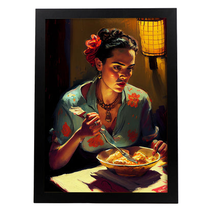 Nacnic frida kahlo comiendo arroz pixar estilo dinámico figura d. Estampados de arte de pared estético para el diseño de dormitorio o sala de estar.-Artwork-Nacnic-A4-Sin marco-Nacnic Estudio SL
