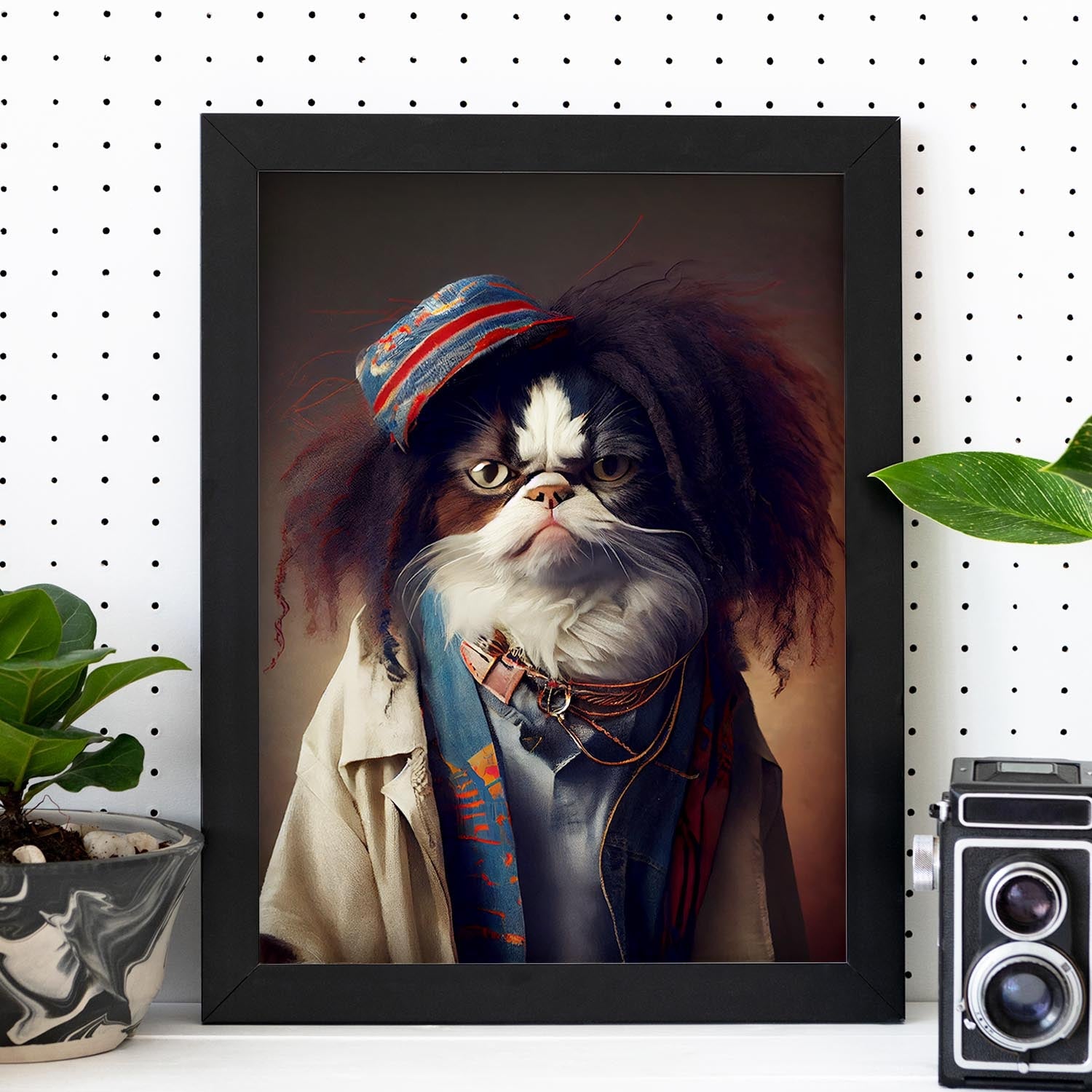 Nacnic, un gato, barbilla japonesa vestida con tela humana. Estampados de arte de pared estético para el diseño de dormitorio o sala de estar.-Artwork-Nacnic-Nacnic Estudio SL
