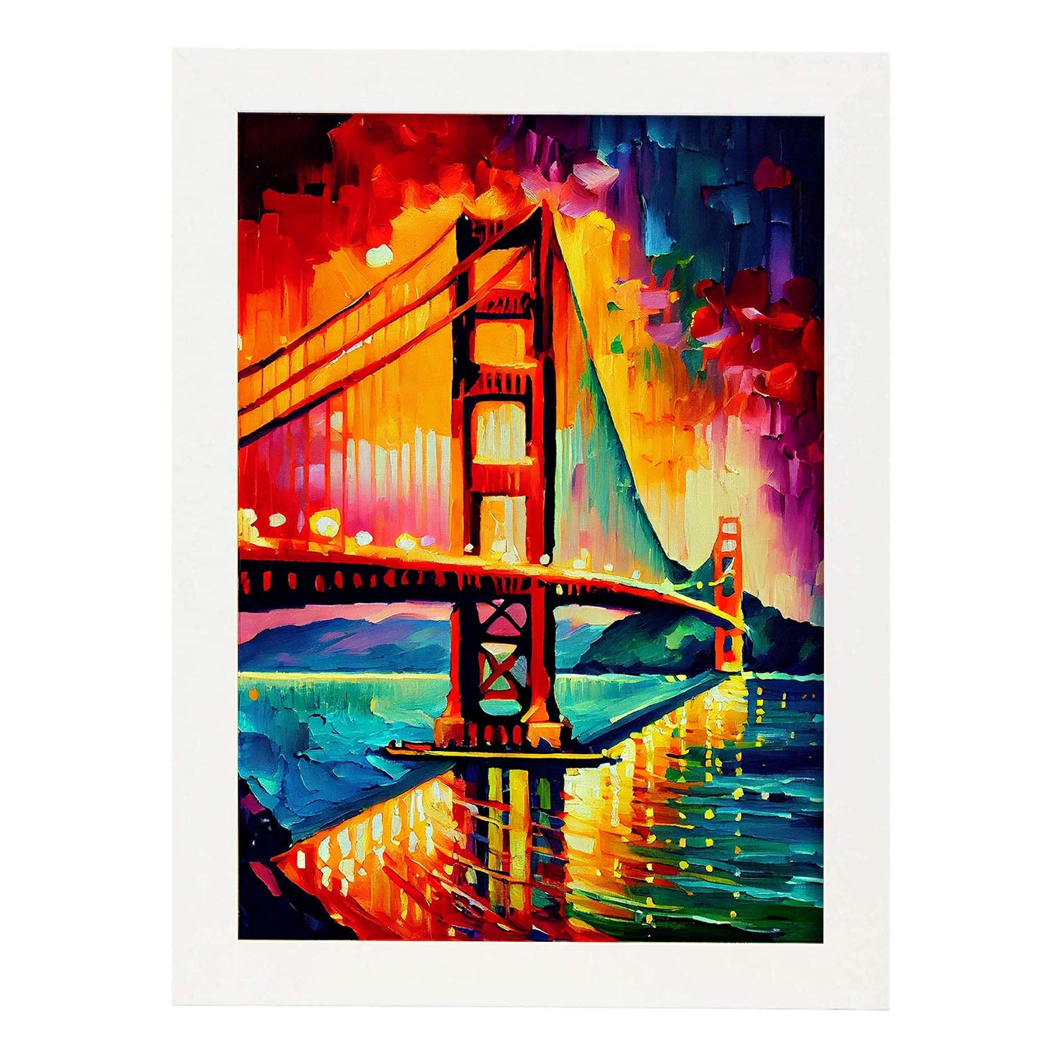 Nacnic Golden Gate Bridge San Fransisco California USA Oil. Estampados de arte de pared estético para el diseño de dormitorio o sala de estar.-Artwork-Nacnic-A4-Marco Blanco-Nacnic Estudio SL