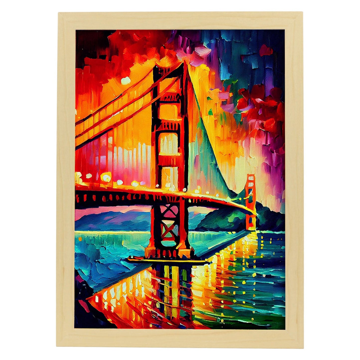 Nacnic Golden Gate Bridge San Fransisco California USA Oil. Estampados de arte de pared estético para el diseño de dormitorio o sala de estar.-Artwork-Nacnic-A4-Marco Madera clara-Nacnic Estudio SL