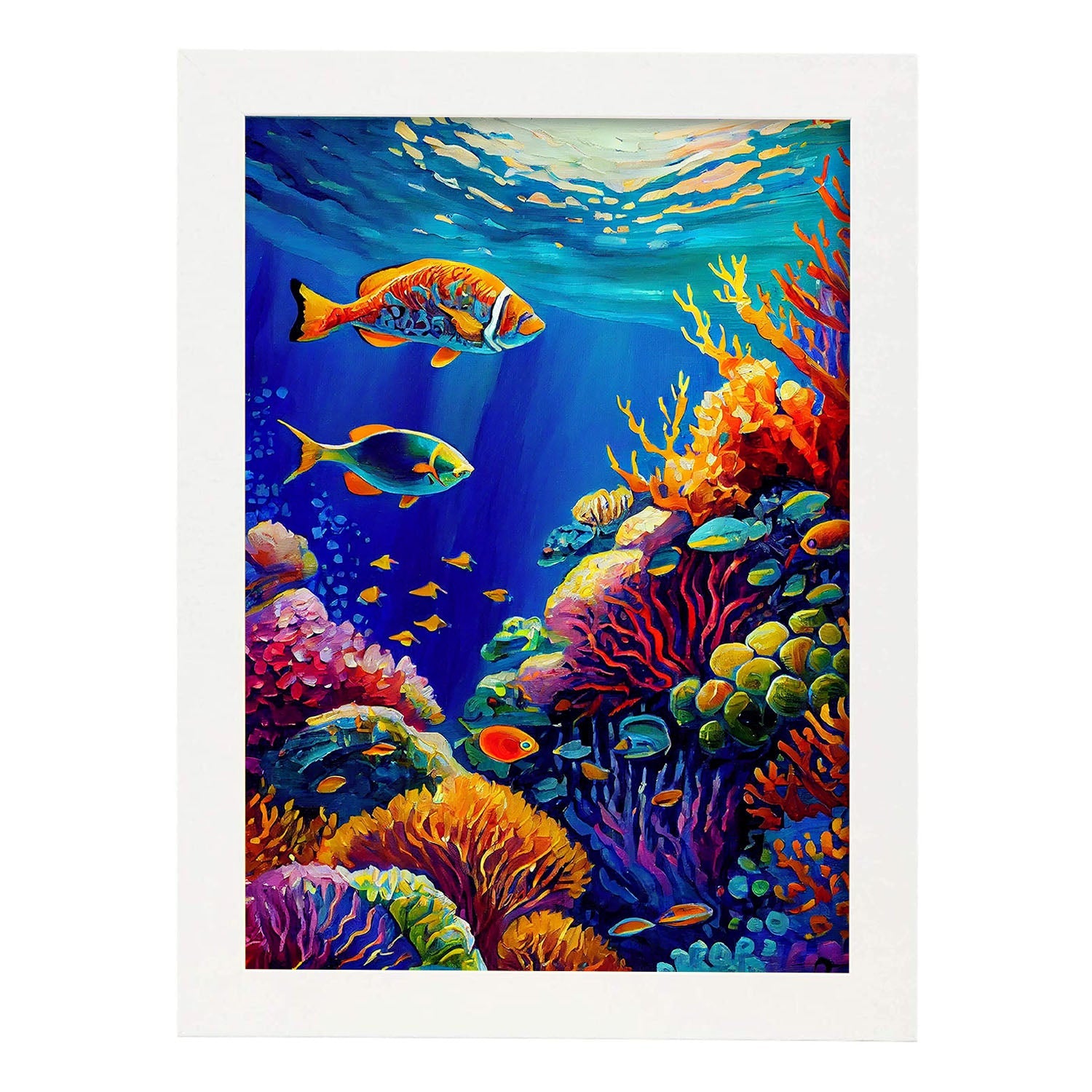 Nacnic Great Barrera Reef Queensland Australia Pintura al óleo. Estampados de arte de pared estético para el diseño de dormitorio o sala de estar.-Artwork-Nacnic-A4-Marco Blanco-Nacnic Estudio SL
