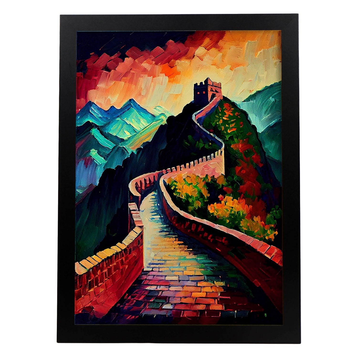 Nacnic Great Wall of China China Pintura al óleo de pinceladas. Estampados de arte de pared estético para el diseño de dormitorio o sala de estar.-Artwork-Nacnic-A4-Sin marco-Nacnic Estudio SL