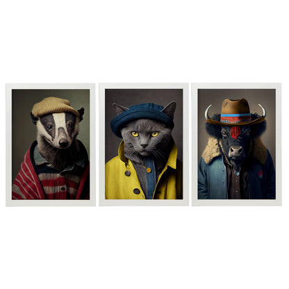 Nacnic Human Animal Badger Bison Chartreux. Estampados de arte de pared estético para el diseño de dormitorio o sala de estar-Artwork-Nacnic-A4-Marco Blanco-Nacnic Estudio SL