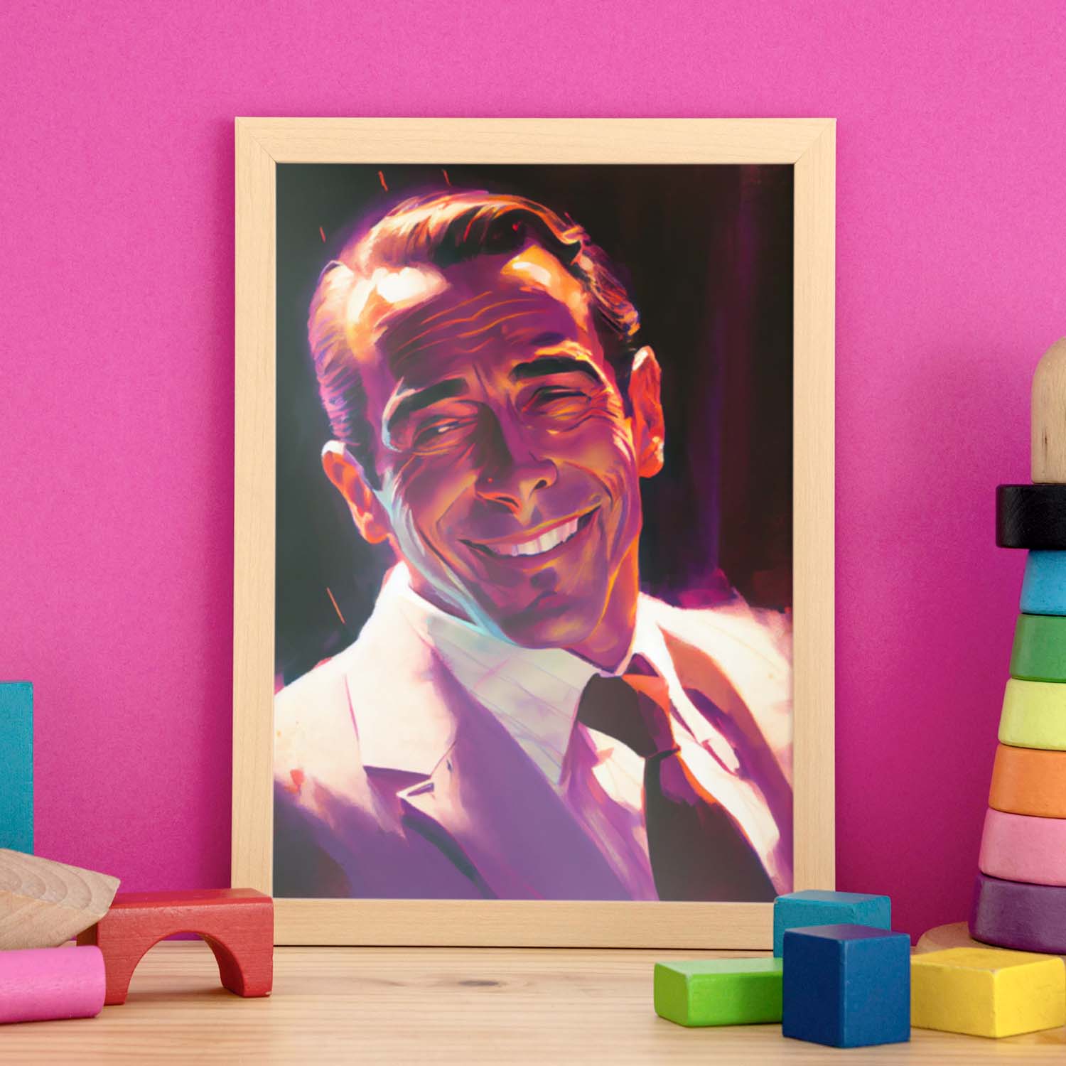 Nacnic Humphrey Bogart sonriendo estilo dinámico de estilo Pixar d. Estampados de arte de pared estético para el diseño de dormitorio o sala de estar.-Artwork-Nacnic-Nacnic Estudio SL