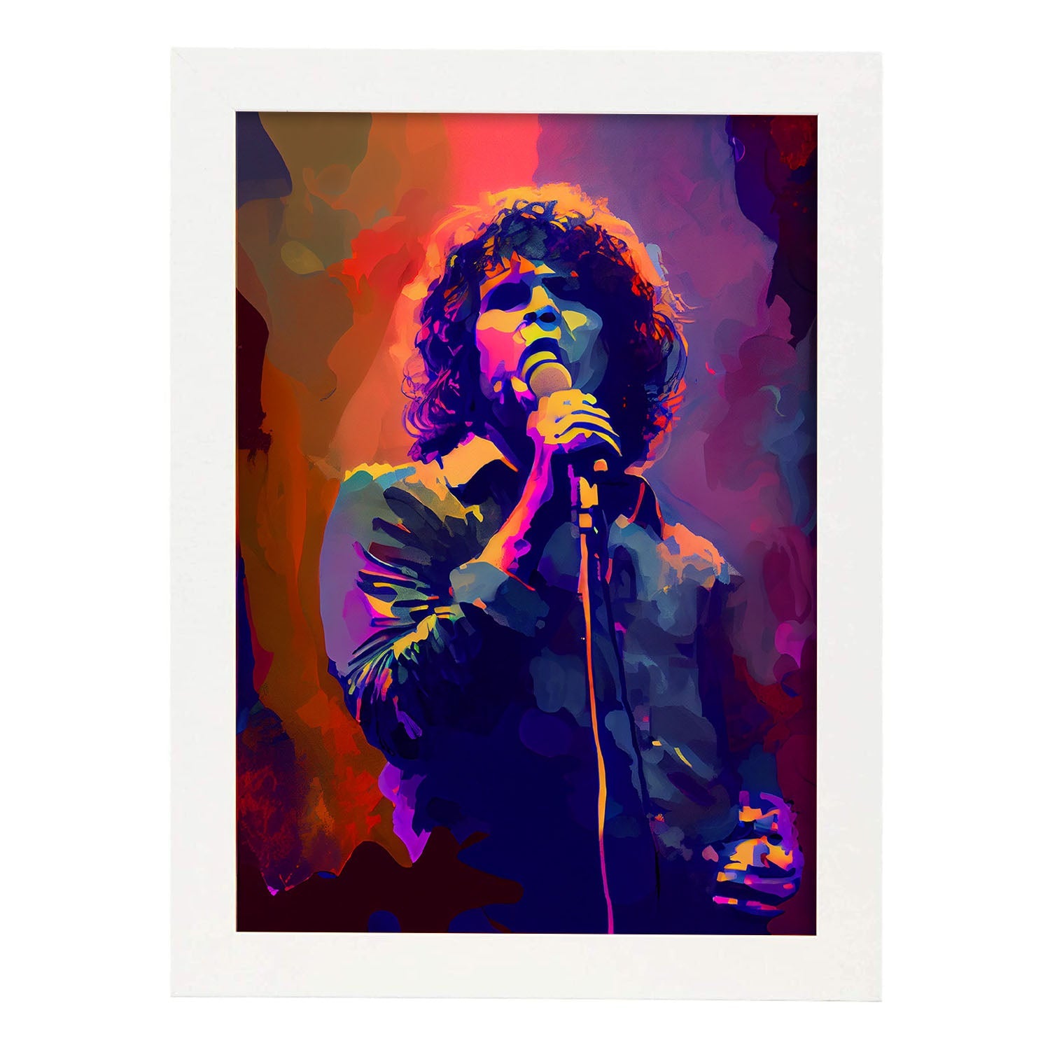 Nacnic Jim Morrison cantando y actuando al estilo Pixar Dyna. Estampados de arte de pared estético para el diseño de dormitorio o sala de estar.-Artwork-Nacnic-A4-Marco Blanco-Nacnic Estudio SL