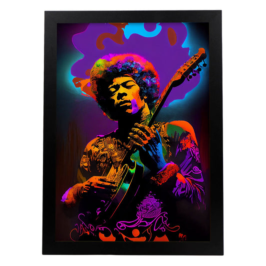 Nacnic Jimi Hendrix Live Show tocando música Pixar Style Dyn. Estampados de arte de pared estético para el diseño de dormitorio o sala de estar.-Artwork-Nacnic-A4-Sin marco-Nacnic Estudio SL