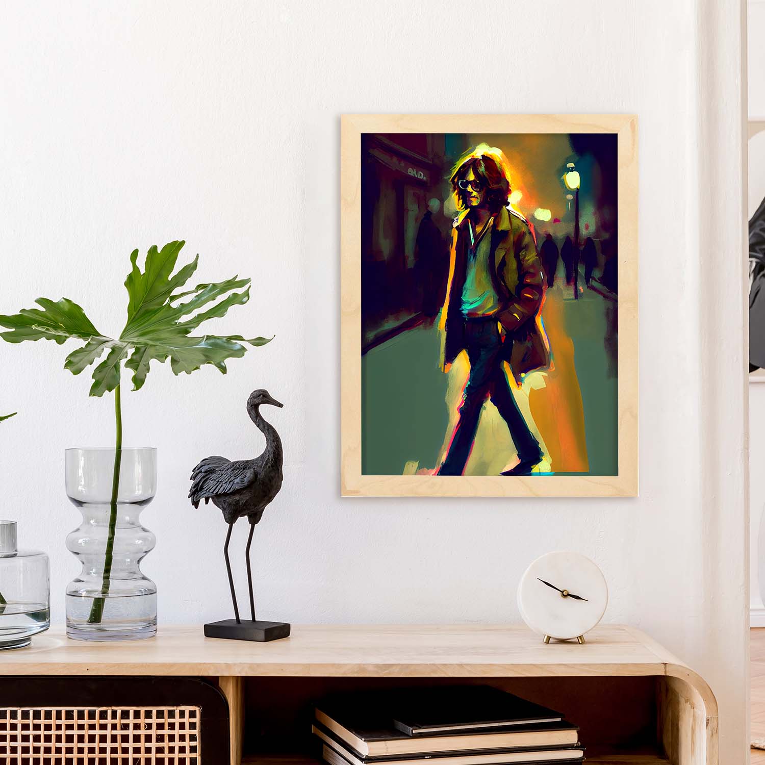 Nacnic John Lennon caminando por una dinami de estilo Pixar Sidewalk. Estampados de arte de pared estético para el diseño de dormitorio o sala de estar.-Artwork-Nacnic-Nacnic Estudio SL