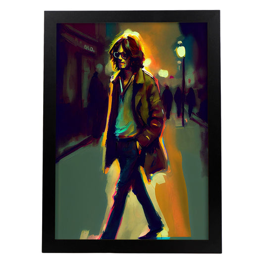 Nacnic John Lennon caminando por una dinami de estilo Pixar Sidewalk. Estampados de arte de pared estético para el diseño de dormitorio o sala de estar.-Artwork-Nacnic-A4-Sin marco-Nacnic Estudio SL