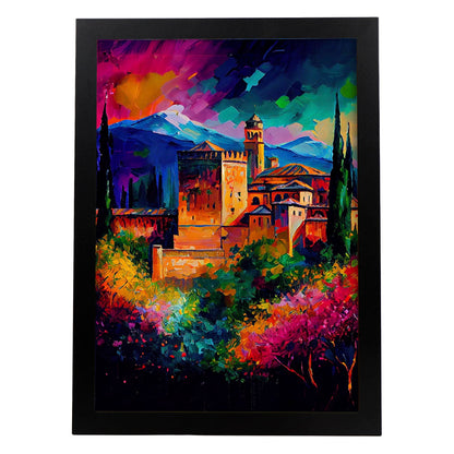 Nacnic La Alhambra Granada España España Pintura al óleo Stroke. Estampados de arte de pared estético para el diseño de dormitorio o sala de estar.-Artwork-Nacnic-A4-Sin marco-Nacnic Estudio SL