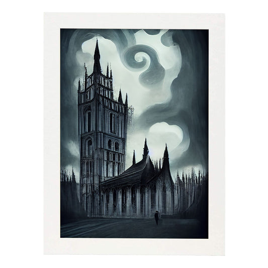 Nacnic Lámina Abadía de Westminster Decidido al estilo de T. Burton. Ilustraciones de monumentos, ciudades, paises inspiradas en arte gótico y oscuro. Diseño y Decoración de Interiores.-Artwork-Nacnic-A4-Marco Blanco-Nacnic Estudio SL