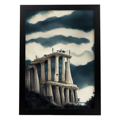 Nacnic Lámina Acrópolis de Atenas Generoso al estilo de T. Burton. Ilustraciones de monumentos, ciudades, paises inspiradas en arte gótico y oscuro. Diseño y Decoración de Interiores.-Artwork-Nacnic-A4-Sin marco-Nacnic Estudio SL