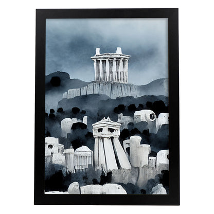 Nacnic Lámina Acrópolis Humilde al estilo de T. Burton. Ilustraciones de monumentos, ciudades, paises inspiradas en arte gótico y oscuro. Diseño y Decoración de Interiores.-Artwork-Nacnic-A4-Sin marco-Nacnic Estudio SL