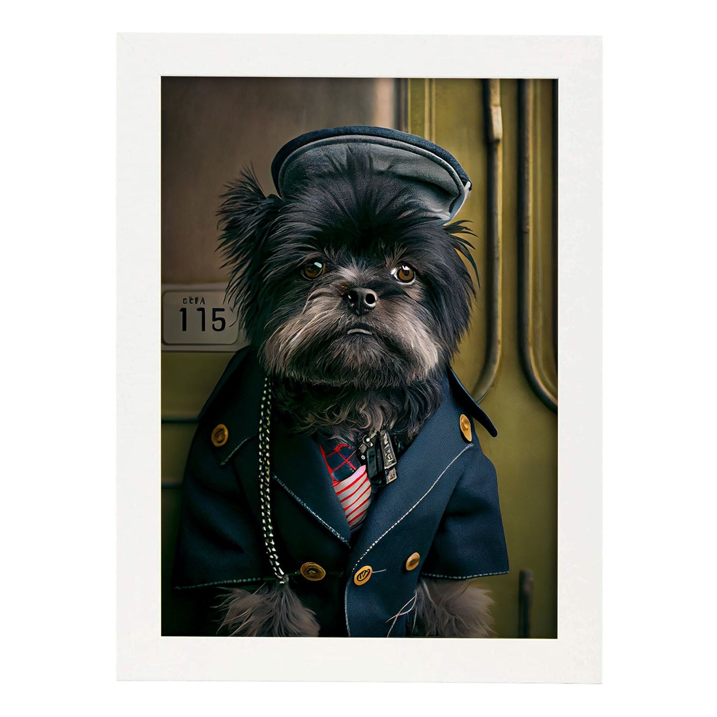 Nacnic Lámina Affenpinscher Encantador en estilo Fotografía a todo color. Divertidas ilustraciones realistas de animales con ropa humana. Diseño y Decoración de Interiores.-Artwork-Nacnic-A4-Marco Blanco-Nacnic Estudio SL