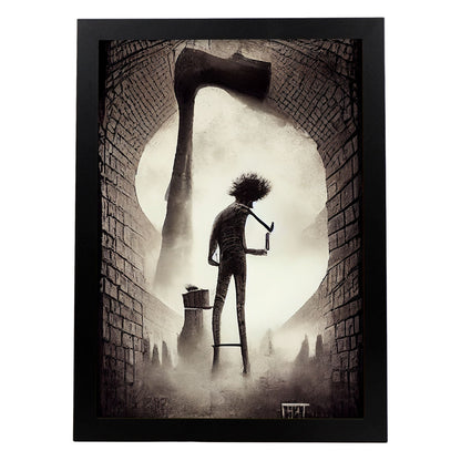 Nacnic Lámina Albañil Cariñoso al estilo de T. Burton. Ilustraciones de profesiones y oficios inspiradas en arte gótico y oscuro. Diseño y Decoración de Interiores.-Artwork-Nacnic-A4-Sin marco-Nacnic Estudio SL
