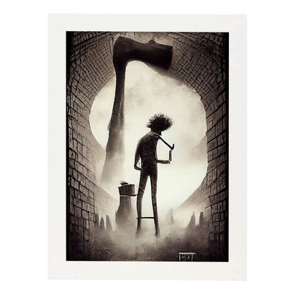 Nacnic Lámina Albañil Cariñoso al estilo de T. Burton. Ilustraciones de profesiones y oficios inspiradas en arte gótico y oscuro. Diseño y Decoración de Interiores.-Artwork-Nacnic-A4-Marco Blanco-Nacnic Estudio SL