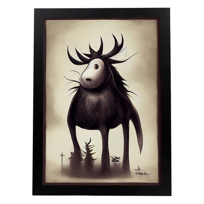 Nacnic Lámina Alce Cooperativo estilo T. Burton. Ilustraciones y pósters de animales inspirados en el arte gótico y oscuro de Burton. Diseño y Decoración de Interiores.-Artwork-Nacnic-A4-Sin marco-Nacnic Estudio SL